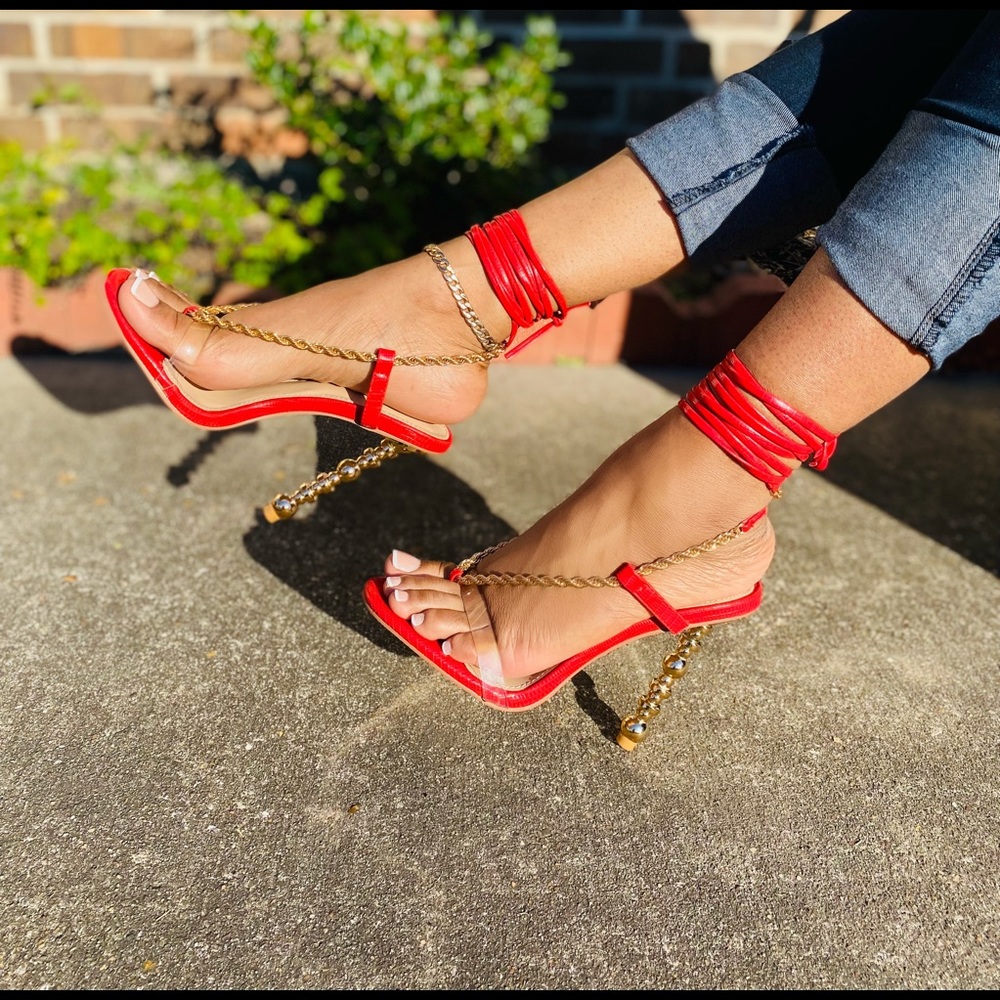 Milania 😍🚨 Red Strappy Heels - Picture 2 of 2
